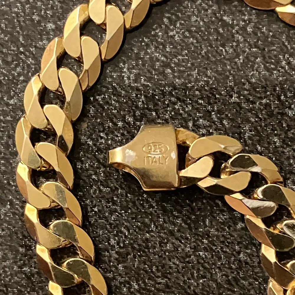 24K Gold Bonded 925 Cuban link Stamped Men’s Bracelet From Italy 🇮🇹 - Picture 11 of 15